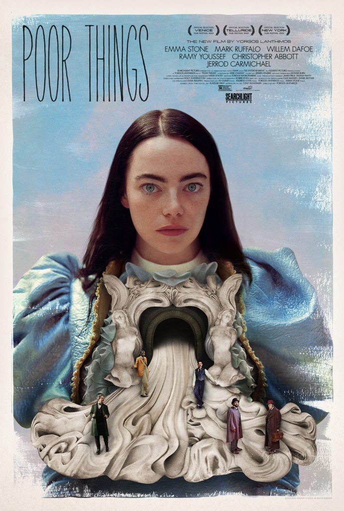 L'une des splendides affiches du film représentant l’héroïne du film, Bella Baxter, réalisée par le graphiste et artiste grec Vasilis Marmatakis, avec qui Yorgos Lanthimos collabore depuis Dogtooth  (2005)